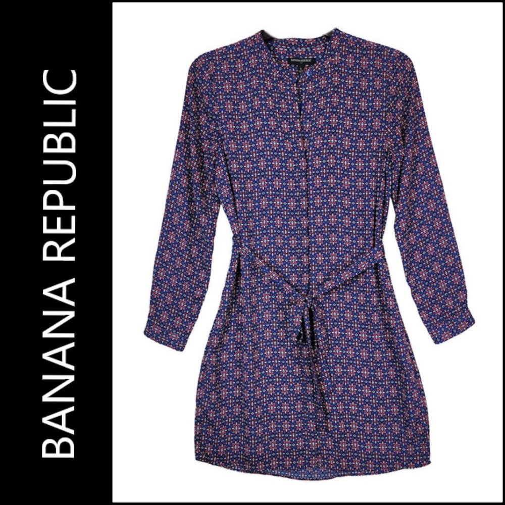 Banana Republic Navy Boho Geometric Print Work Dress
